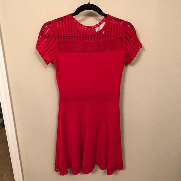 michael kors lace mesh fit and flare dress